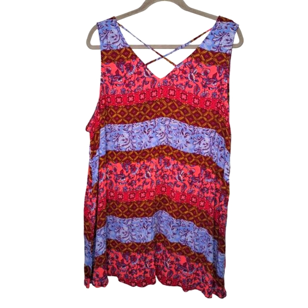 Lane Bryant Red Purple Floral Striped Patterned Tank Top Plus Size 28 - Picture 2 of 6